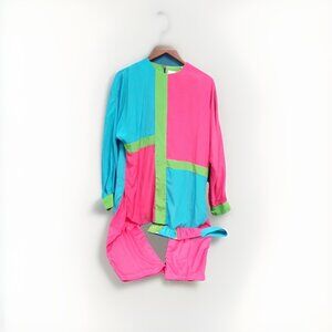 Jo Hardin Vtg ColorBlock Top Pants & Belt Women's Set Jumpsuit 1980s Retro Comfy